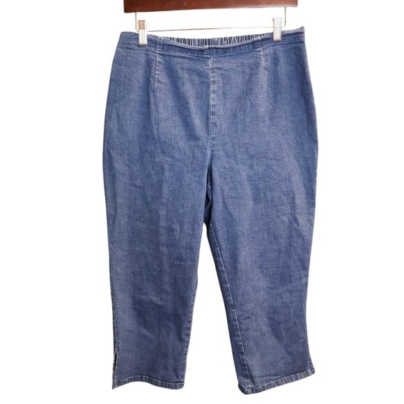 #783 Faded Glory Stretch Women's Large Pull On Denim Capri Pants - Picture 1 of 4